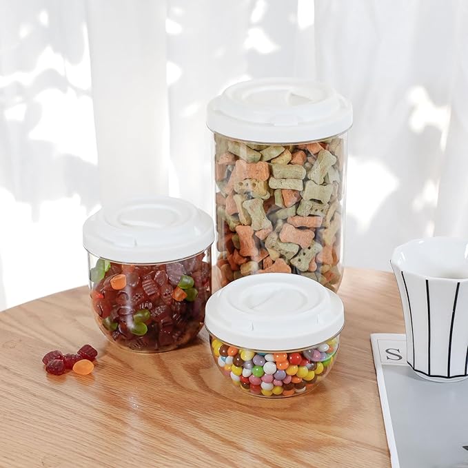 FABROK 6 Pack Candy Storage Organizer with Lid, Plastic Cookie Storage Jar for desk, Clear Plastic Container Canister for Laundry, Kitchen, Bathroom