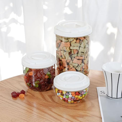 FABROK 6 Pack Candy Storage Organizer with Lid, Plastic Cookie Storage Jar for desk, Clear Plastic Container Canister for Laundry, Kitchen, Bathroom