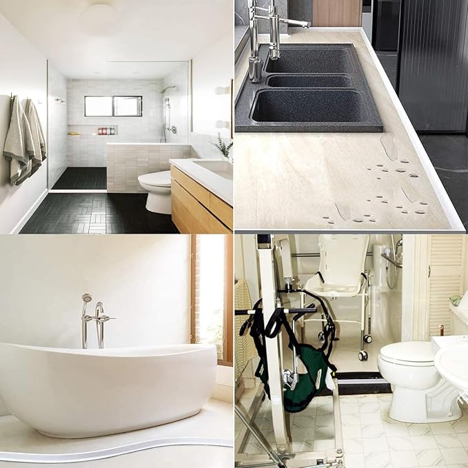 1/2" High Collapsible Shower Threshold Water Dam Barrier 118" Shower Water Stopper Barrier Shower Splash Guard For Walk In Shower Water Guard Suitable For Bathrooms Kitchens To Block Water Flow White