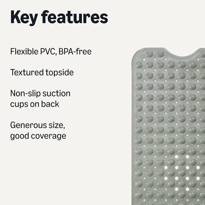Amazon Basics Non-Slip Bath Mat with Suction Cups for Tub and Shower, 40" x 16", Grey