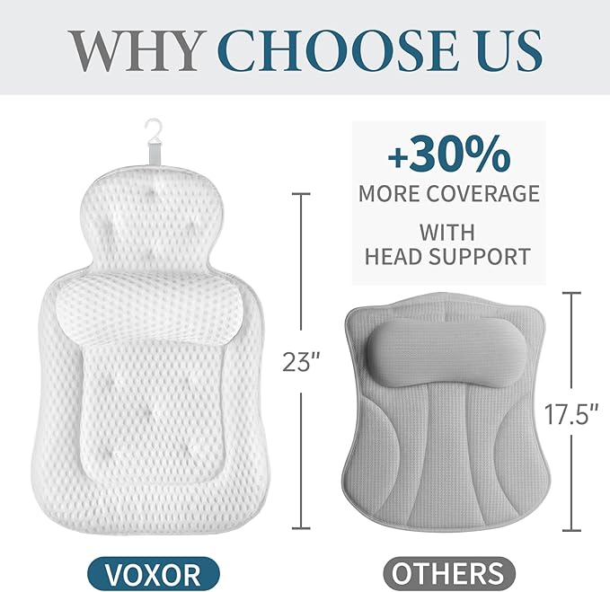 Bath Pillows for Tub, Cozy Bathtub Cushion for Head and Neck with Soft 5D Mesh Fabric and 54 Non-Slip Suction Cups, Relaxing Tub Shower Accessories Spa Gifts White Extra Thick