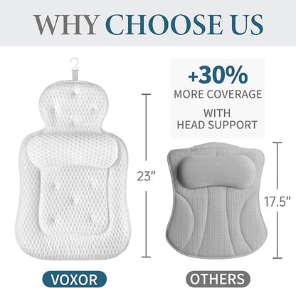 Bath Pillows for Tub, Cozy Bathtub Cushion for Head and Neck with Soft 5D Mesh Fabric and 54 Non-Slip Suction Cups, Relaxing Tub Shower Accessories Spa Gifts White Extra Thick