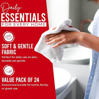 DAN RIVER 24 Pack Wash Cloths for Showering [12x12] - 100% Cotton Washcloths Premium Quality Flannel Face Cloths for Bathroom, Highly Absorbent and Soft Feel Wash Clothes, Red