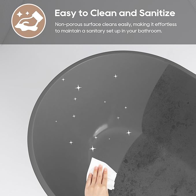 SJ STAR&JANE 59" Solid Surface Freestanding Bathtub Oval Stone Resin Soaking Tub Modern Stand Alone Tub with Overflow & Pop-up Drain for Bathrooms Dark Gray