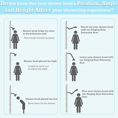15 Inch Extra Long Adjustable Shower Head Extension Arm With Locking Set Screw, Singing Rain Brass Angle Height Adjustable, Easy To Install, G1/2 Universal Connector Compatible (Oil Rubber Bronze)