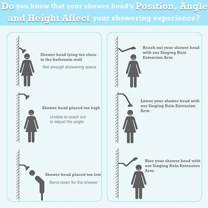 15 Inch Extra Long Adjustable Shower Head Extension Arm With Locking Set Screw, Singing Rain Brass Angle Height Adjustable, Easy To Install, G1/2 Universal Connector Compatible (Egyptian Gold)