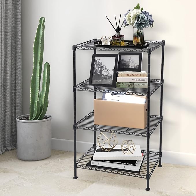 BNSPLY 4 Tier Wire Shelving Unit, Height Adjustable Wire Shelves with NSF Certified, Metal Storage Rack Shelf Unit for Kitchen, Laundry, Bathroom, Pantry, Closet (12" D x 19.7" W x 31.5" H, Black)