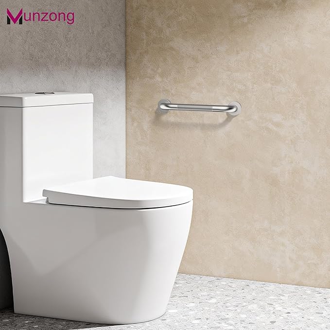 12 Inch Anti Slip Shower Safety Bars,Munzong 2 Pack Bathroom Grab Bars for Bathtubs and Showers,Brushed Nickel Knurled Handicap Balance Bar,Safety Hand Rail Support Elderly Senior Bath Handle