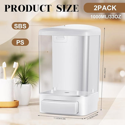 Hushee 2 Pcs Commercial Soap Dispenser Wall Mounted Manual Soap Dispenser Containers Bathroom Plastic Hand Wash Wall Containers for Kitchen Hotel Liquid