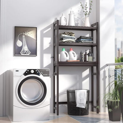 Homykic Over The Toilet Storage, Bamboo 3-Tier Over-The-Toilet Space Saver Organizer Rack, Stable Freestanding Above Toilet Stand with 3 Hooks for Bathroom, Restroom, Laundry, Espresso