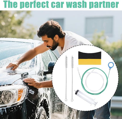 6pcs Auto Sunroof Drain Cleaning Tool, Include 5m/196.9in Long Tube Cleaner, Sponge, Syringe, Hose & Cleaning Brushes, Soft Pipe Cleaners for Car Wiper Sunroof Trunk Drains Hole