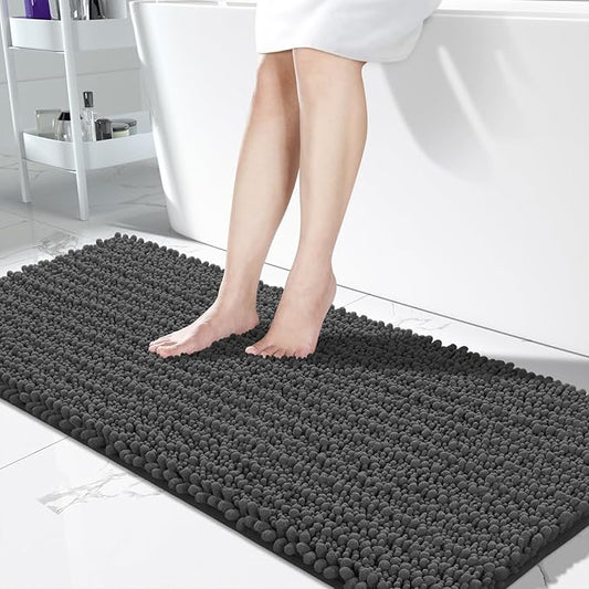Yimobra Bathroom Runner Rug 60x24 Inch - Extra Long Non Slip Chenille Bath Mat, Soft & Absorbent, Machine Washable Shaggy Hallway Carpet for Vanity Tub Shower, Dark Gray Home Decor Accessories