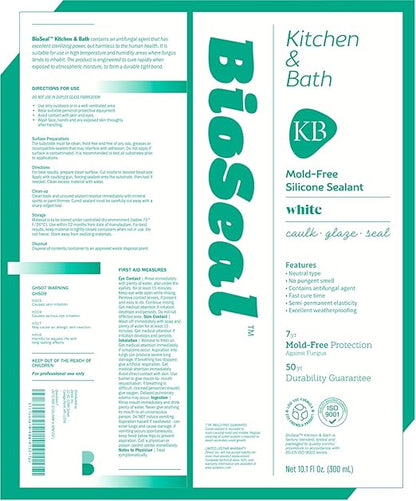 White BioSeal 100% Silicone Sealant Caulk Kitchen and Bath Grade, Waterproof and No Odor 10.1 Ounce Cartridge, 50 White Tubes / 2 Boxes