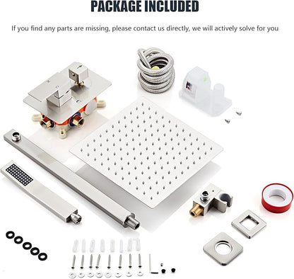 Shower Faucet Set, Rainfall Shower System Complete Wall Mounted for Bathroom with 12 Inch Shower Head and Handheld Rain Mixer Combo Kit with Shower Valve and Shower Trim, Brushed Nickel