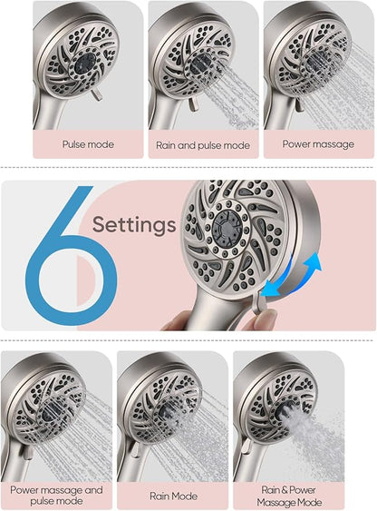 Cobbe High Pressure 3-Way Shower Head Combo, Hand Held Shower & Rain Shower Separately or Together, Dual 2 in 1 Showerhead with Stainless Steel Hose - Brushed Nickel