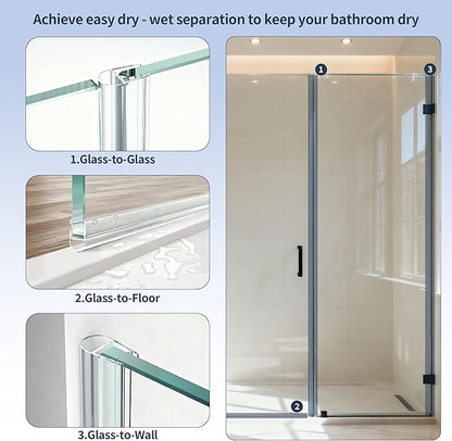 4PCS 39" Glass Shower Door Seal Strip, Shower Door Side Seal Strip for 3/8" (10mm) Frameless Glass, Ultra-Clear PVC Waterproof Door Bottom Seal, Easy to Install, No Adhesive Needed