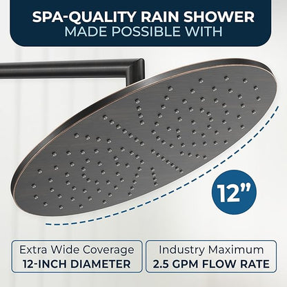 HammerHead Showers® Solid Metal 12 Inch Rainfall Shower Head, Large Rain Shower Head, 2.5 GPM High Flow Shower Head Optimized for Pressure, Wall-Mounted or Ceiling Rain Shower Head, Oil Rubbed Bronze
