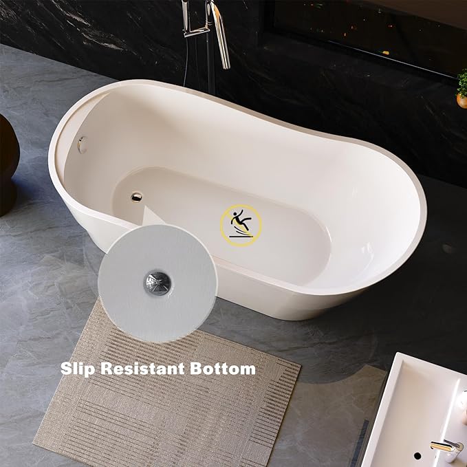 Empava Bathtub, 67" Soaking Tub, Acrylic Free Standing Tub with End Drain and Overflow, Contemporary Design Bathtub for Bathroom, cUPC Certified, Glossy White