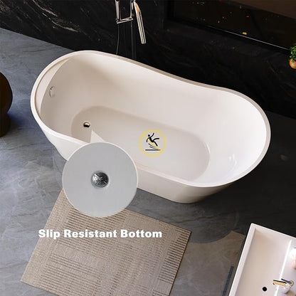Empava Bathtub, 67" Soaking Tub, Acrylic Free Standing Tub with End Drain and Overflow, Contemporary Design Bathtub for Bathroom, cUPC Certified, Glossy White