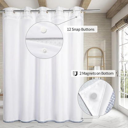 MitoVilla No Hooks Required Navy Blue Shower Curtain Liner Set, Modern Blue Ombre Waffle Weave Heavy Duty Fabric Shower Curtain with Snap-in Liner for Luxury Neutral Hotel Spa Bathroom Decor, 72 x 74