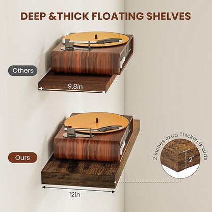 Vivelove 12" Deep Floating Shelves for Wall 55" Long, Wall Shelves for Living Room Bedroom Bathroom Kitchen Laundry Room, Farmhouse Rustic Shelves for Home Decor, 55" X 12" X 2" Set Of 2, Rustic Brown