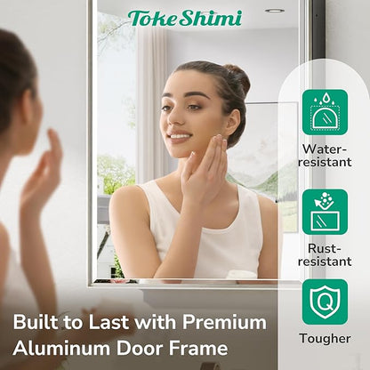 TokeShimi 24x36 Recessed Medicine Cabinet with Mirror Surface Mount, Brushed Nickel Bathroom Mirrored Medicine Cabinet, Bathroom Mirror with Storage Adjustable, Aluminum Framed