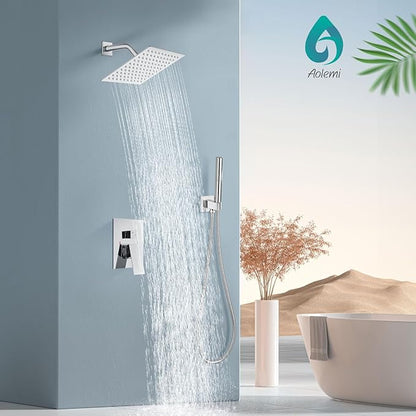 Aolemi Shower Faucet Set, High Pressure Shower System with 2-in-1 Handheld Sprayer, Wall Mount Fixture Combo with Rough-in Valve, 8 Inch Shower Head, Polish Chrome