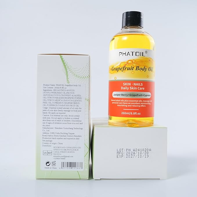 PHATOIL Grapefruit Body Oil, 260ML Body Oils for Nourish Skin, Long-Lasting Nature Fragrance Oils, Premium Grapefruit Body Oil Great for All Skin Types - 8.8FL.OZ