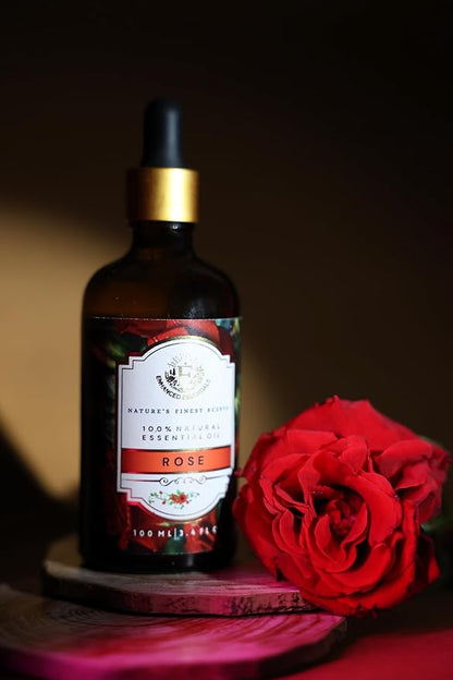 Luxurious Rose Essential Oil by Enhanced Essentials| Slow Distilled & Exotic| for Home,Diffusers,Skin & Hair Care,Aromatherapy,Bath,Perfume,Soap & Candle Making|with Glass Dropper| 3.38 Fl oz (100 ml)