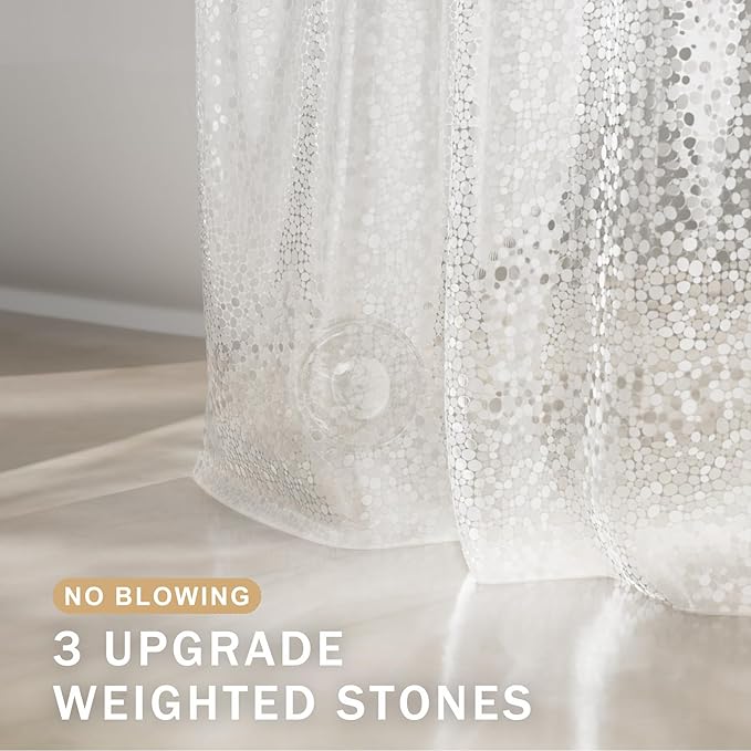 AmazerBath Heavy Duty Shower Curtain Liner, 100% EVA Clear Shower Curtain and Liner 2-in-1, 72x72 Luxury Plastic Weighted Bathroom Cobble Shower Liner, 12 Rustproof Grommets & 3 Heavyweight Stones