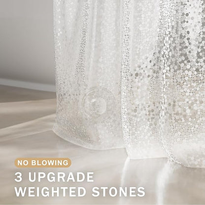 AmazerBath Heavy Duty Shower Curtain Liner, 100% EVA Clear Shower Curtain and Liner 2-in-1, 72x72 Luxury Plastic Weighted Bathroom Cobble Shower Liner, 12 Rustproof Grommets & 3 Heavyweight Stones