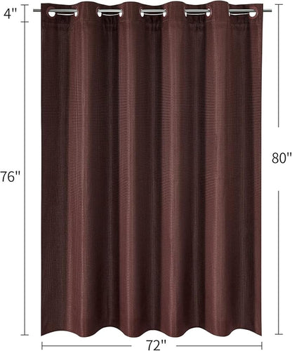MitoVilla Brown Waffle Long Shower Curtain Liner Set 72 x 80, No Hooks Needed 80 inch Long Heavyweight Fabric Shower Curtain Set with Snap-in Liner for Hotel Grade Spa-Like Bathroom Decor