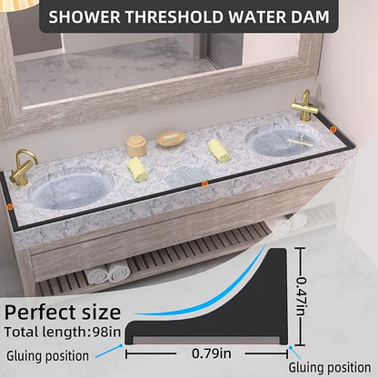 67Inch Collapsible Shower Threshold Water Dam Barrier, Self Adhesive Silicone Waterproof Shower Barrier Water Strip Dam for The Gap Between the Shower Kitchen Countertop Sink and Cooktop