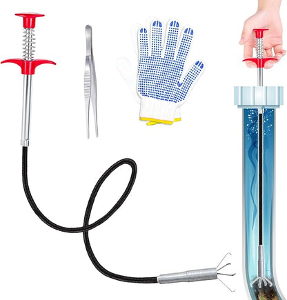 34'' Flexible Grabber Claw (4 Claws), Drain Snake with Tweezers, Bendable Hose Grabber Reacher Tool, Retractable Drain Clog Remover Tool, Pickup Tool for Bath Tub, Toilet, Kitchen Sink & Sewer