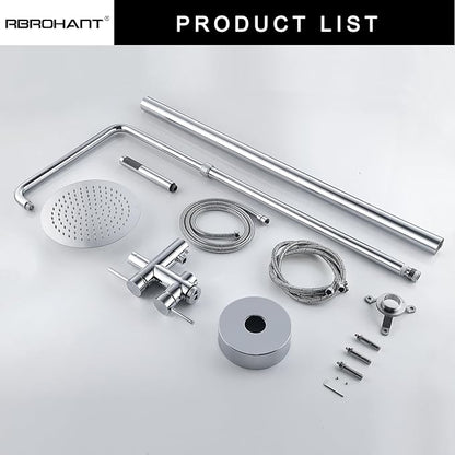RBROHANT Freestanding Outdoor Shower Chrome, Height Adjustable Outside Showers for Backyard Garden Pool Beach, Outdoor Shower Fixtures with 10” Rain Shower Head and Handheld, Polished Chrome, JK0451