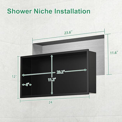 SaniteModar Shower Niche, Stainless Steel Shower Niche 12" X 24" No Tile Needed, Recessed for Bathroom Storage, Matte Black (Matte Black, 12x24)