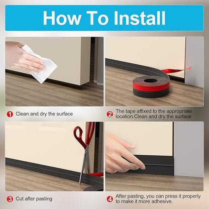 20FT Weather Stripping Door Seal - 2" Silicone Door Draft Seal Tape for Gaps Under Door Weatherstripping Sweep Stopper for Bottom of Shower Door/Sliding Glass Door