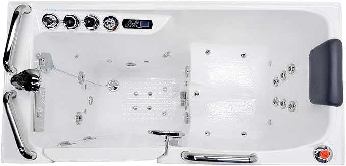 ANZZI Walk-In Whirlpool & Air Tub 27"x53" Left Drain, LED Lights, 30 Jets, Aromatherapy, Chromatherapy, Heater, Faucet & Handheld Shower, White Acrylic Spa Bathtub | 2753WILWD