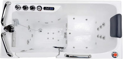 ANZZI Walk-In Whirlpool & Air Tub 27"x53" Left Drain, LED Lights, 30 Jets, Aromatherapy, Chromatherapy, Heater, Faucet & Handheld Shower, White Acrylic Spa Bathtub | 2753WILWD