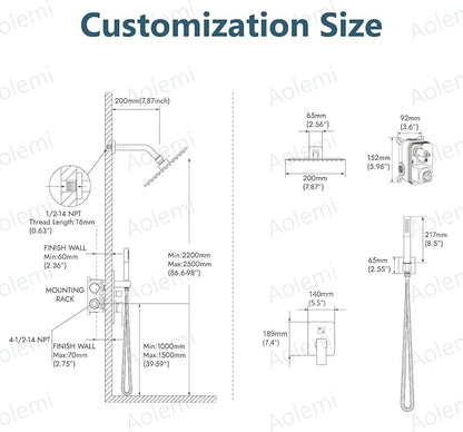 Aolemi Shower Faucet Set, High Pressure Shower System with 2-in-1 Handheld Sprayer, Wall Mount Fixture Combo with Rough-in Valve, 8 Inch Shower Head, Matte Black