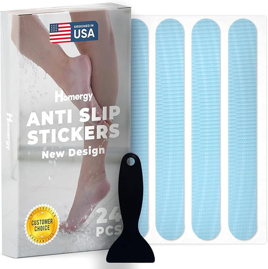 Anti-Slip Shower Stickers - Help Reduce Slipping in Bathtub & Shower, Blue Non-Slip Bath Strips, Strong Adhesive Bathtub Appliques Suitable for Homes with Kids, Adults & Seniors - 24 Pcs - Homergy