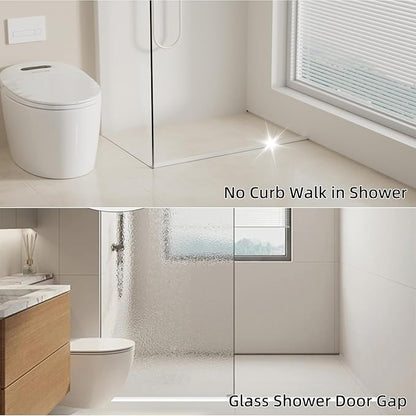 67 Inch Selfadhesive Shower Threshold Water Dam Silicone Waterproof Shower Barrier Water Stopper Bathroom and Kitchen Water Seal Strip for Dry and Wet Separation(White)