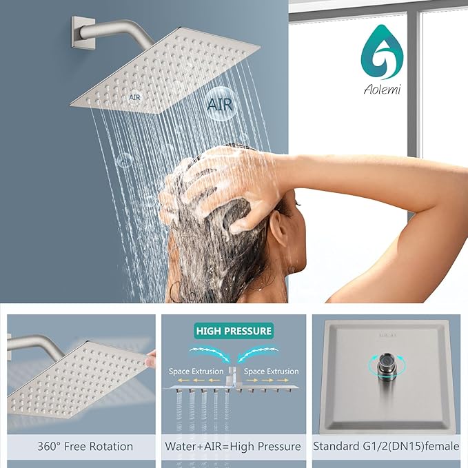 Aolemi Shower Faucet Set, High Pressure Shower System with 2-in-1 Handheld Sprayer, Wall Mount Fixture Combo with Rough-in Valve, 8 Inch Shower Head, Brushed Nickel