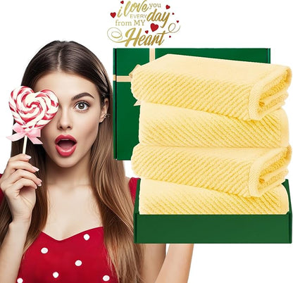 VOOVA & MOVAS Yellow Hand Towels for Bathroom, 4 Pack Large 18" x 28" - 100% Cotton | Lightweight | Thick | Quick Dry | Soft | Absorbent, Bath Hand Towels for Showering, Bathroom Essentials