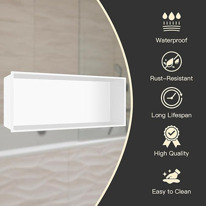 12" X 24" Stainless Steel Shower Niche Insert Tile Ready, Niche for Shower Wall, Recessed Shelf No Tile Needed for Bathroom Storage, White