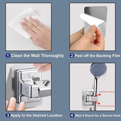 360° Adjustable Shower Head Holder, Handheld Shower Head Holder with Strong Adhesive, Waterproof, No Drill Wall Mount with Adhesive Hooks for Bathrooms, Heavy Duty Hooks for Walls, No Damage
