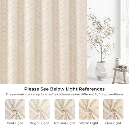 Cream Shower Curtain Boho Farmhouse Shower Curtain 72”W x 72”L Tufted Chevron Textured Minimalist Shower Curtains for Bathroom