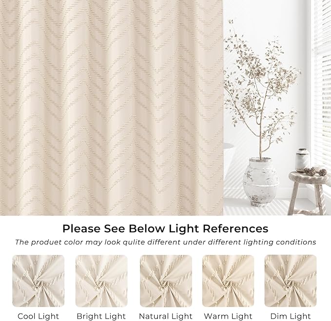 Small Stall Cream Boho Fabric Shower Curtain, 36x72 Half Size, Textured Tufted Chevron Striped Minimalist Cloth Bathroom Shower