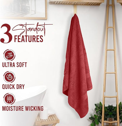RIVERSIDE 100% Ring Spun Cotton Large Bath Towels Set of 4, 27 x 54 Inches – Quick Dry, Soft & Highly Absorbent Towels for Shower & Bathroom – Luxury 600 GSM Towels for Home, Spa, Gym, Hotel, Red