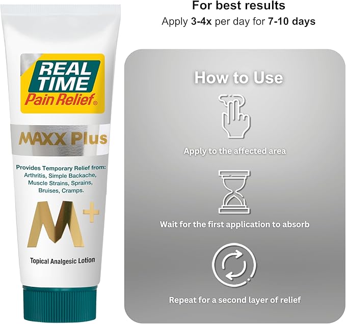 Real Time Pain Relief MAXX Plus - 4oz Tube | Intensive Formula with 19 Natural Ingredients Including Hemp Oil | Fast-Acting Relief for Muscle Pain, Arthritis, Backaches, and More